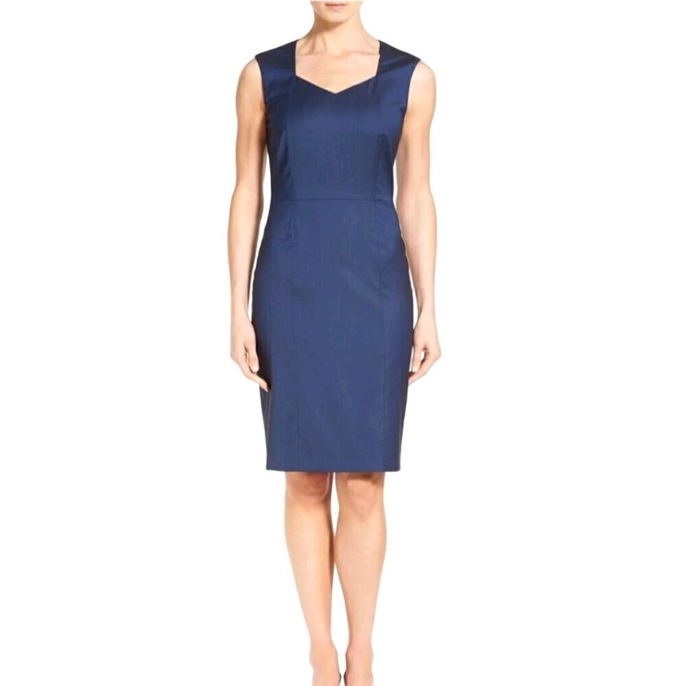 Boss Hugo Boss Delura Stretch Wool Blue Sheath Career Dress Size 4